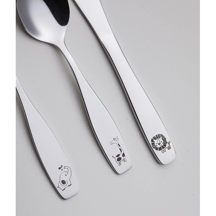 Набір дитячого столового прибору EXZACT Kinderbesteck Set 18-ти частинний з нержавіючої сталі для дітей від 2 років - з гравіюванням, придатний для миття в посудомийній машині (Safari X 18)