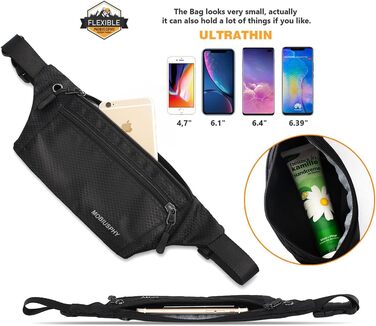Спортивна бананка на пояс для жінок та чоловіків. Водонепроникна бананка-сумка для бігу, подорожей, кемпінгу, фітнесу та їзди на велосипеді. Чорна.