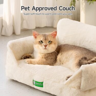 MEWOOFUN Cat Sofa, Cat Bed for Indoor Cats, Cute Kitten Bed Pet Sofa with Removable, Washable Cover and Non-Slip Bottom for Small Dogs (White, S)