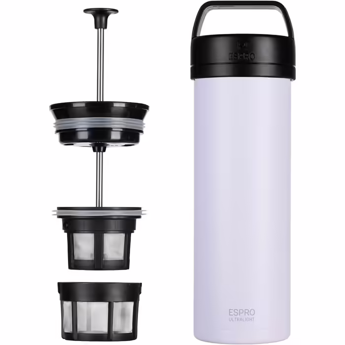 ESPRO P0 Ultralight Французька прес-кава для однієї порції, термобутилка з нержавіючої сталі для подорожей, кемпінгу та щоденного використання, вакуумна ізоляція, 470 мл, Frost Wisteria