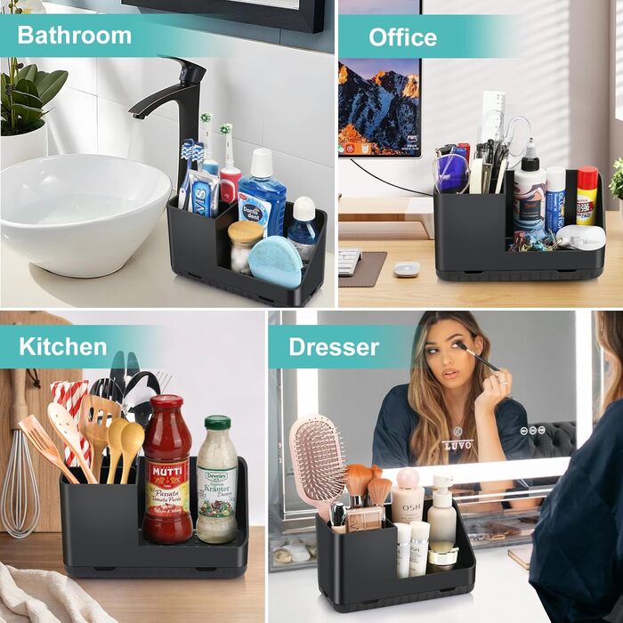 Тримач для зубних щіток у ванну кімнату: органайзер для електричної та звичайної зубної щітки з отвором для стоку води (сірий, чорний)