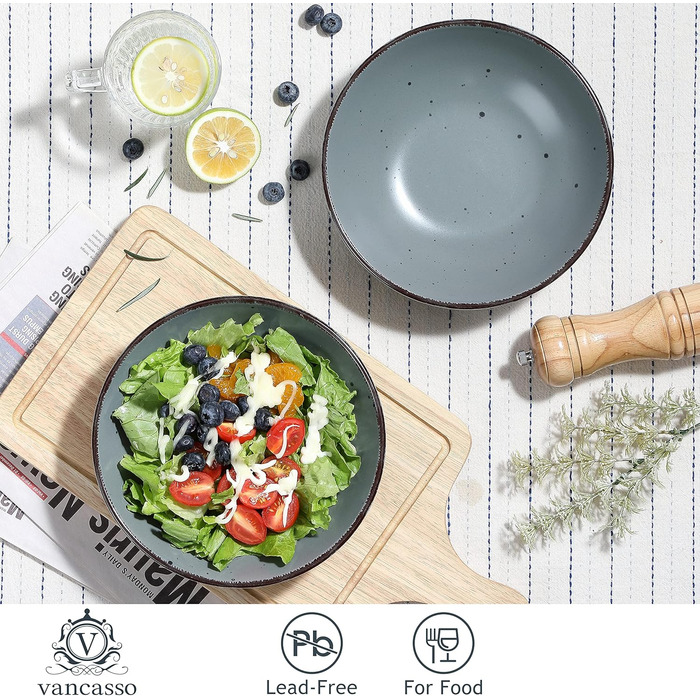 Набір тарілок Vancasso MODA Steingut (8 шт.) 800 мл, сірий: супові, для пасти, салатні