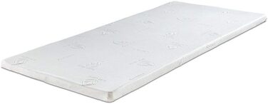 ELONEO Mattress Topper Replacement Cover with Zipper, Aloe Vera Cover suitable for all 4 cm Mattress Toppers, hypoallergenic, skin-friendly & washable, White (80 x 200 cm)
