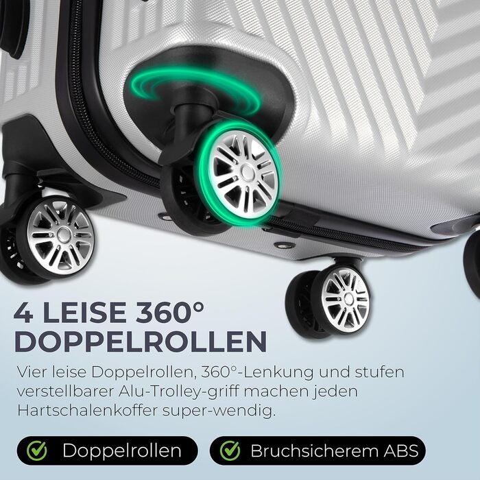 Набір валіз xRace 3 шт. ABS, 20/24/28 дюймів, ручна поклажа, TSA, 360° колеса, стійкий до ударів, преміум підкладка (Сріблястий)