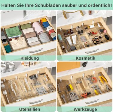 FUNIZE Adjustable Drawer Dividers with Inserts, 8 Piece, 32-58cm Long Dividers with 16 Piece 9-18cm Inserts, Expandable Drawer Organizer for Kitchen, Bedroom, Office Storage