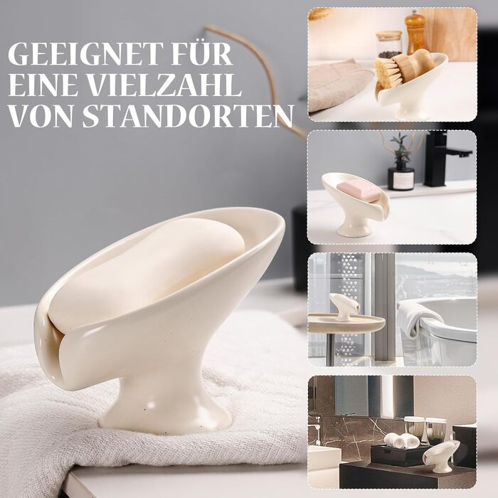 Керамічна мильниця Umlaca з самостійним зливом, безперервна сушка, у формі листка, вінтажний дизайн, підходить для кухні, ванної кімнати, душу, білий мармур (бежево-рожевий)