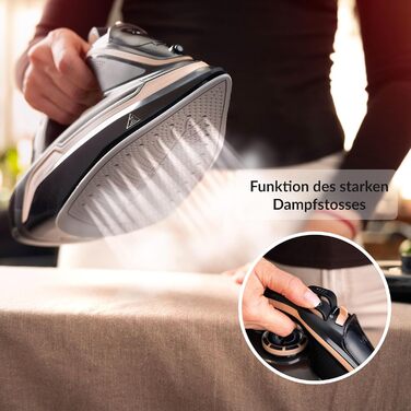 Парове прасування LEHMANN бездротове з базою для зарядки, регулювання температури та 5 програм, керамічна підошва, вертикальний пар, автовимкнення, чорний/рожеве золото