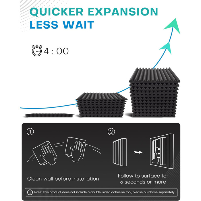 Акустичний поролон Knightsacoustic для звукоізоляції, панелі-поглиначі шуму 30x30x2.5 см, чорний (набір 52 шт) для студії звукозапису