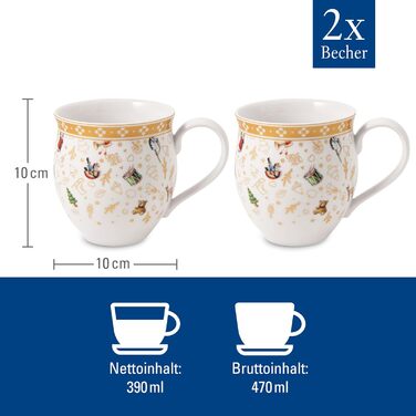 Villeroy & Boch - Toys Delight Mug Set with Handle, 2-piece, decorative collector's mug from the anniversary edition, porcelain, colorful/gold/white, 440 ml