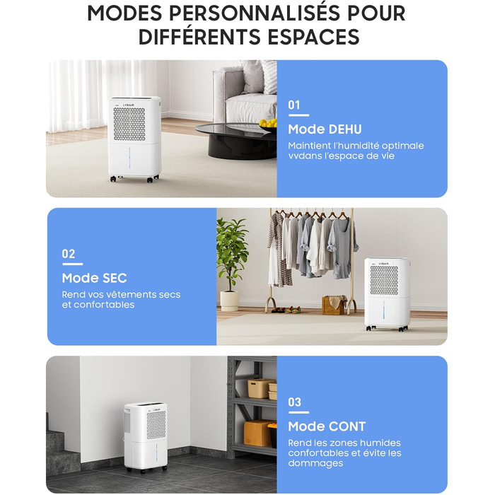 Електричний осушувач повітря 12л/день для 25м²/122м³ – потужне осушення, бак 2л, постійний дренаж, тиха робота, для спальні, підвалу, вітальні