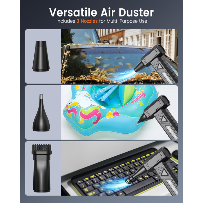 Електричний пилодув для ПК та приміщень - Air Duster 200000 RPM, 4-рівні, акумуляторний, чорний