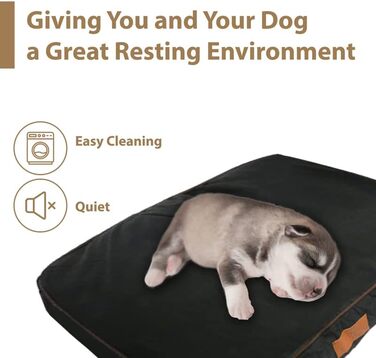 Ellie-Bo Dog Bed for Indoor Use, Soft and Washable Mattress, Cover: Waterproof Oxford Fabric, Filling: Polyester Fiber, for 91cm Dog Cage, Size L: 87 x 57 x 10 cm, in Black with Brown Piping