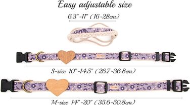 Нашийник для собак Pettsie з серцем та браслетом дружби, регульовані розміри S та M, комфортний дизайнерський льон, міцний та довговічний, чудовий подарунок для любителів собак, фіолетовий 35,6 - 50,8 см (M) Фіолетовий