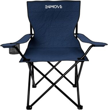 Складний стілець 24MOVE® блакитний для кемпінгу, риболовлі з підсклянником - садовий, розкладний стілець для відпочинку, поліестер, для вулиці та дому