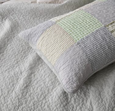 Комплект ковдр Chezmoi Collection Quinn: 3 шт. з квітковим візерунком гібіскуса, смугастий, з бавовни, легко переться – легка двостороння ковдра, розмір Queen (Плед Candy Patchwork Зелений Сірий)