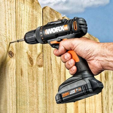 WORX WX101.9 Акумуляторний дриль-шурупокрут 20V – потужний інструмент для свердління та закручування шурупів – 2 швидкості та 15+1 ступенів регулювання крутного моменту – з LED-підсвічуванням (10 мм патрон, 30 Нм, з 2 акумуляторами та зарядним пристроєм)
