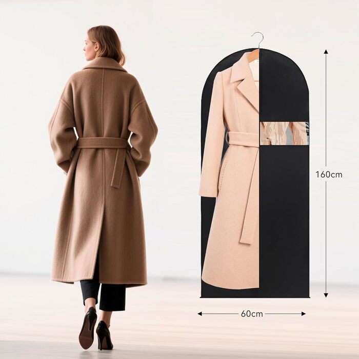 Чохли для одягу 4 шт. Преміум-якість, 60x180 см. Дихаючий матеріал, з ручками та вікном. Захисні чохли для костюмів, пальто, суконь.