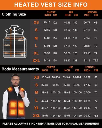 Обогреваемый жилет для мужчин и женщин 7,4V с аккумулятором 20000mAh, до 12 часов быстрого нагрева, 15 зон нагрева – для велоспорту, кемпинга и работы зимой, XS, глубокий черный