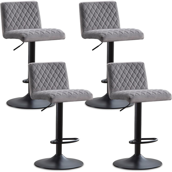 JYMTOM Set of 4 Adjustable Bar Stools with Swivel Seat - Velvet Upholstered Counter Stools for Bar, Kitchen, Bistro, Cafe & Dining Room (Gray)