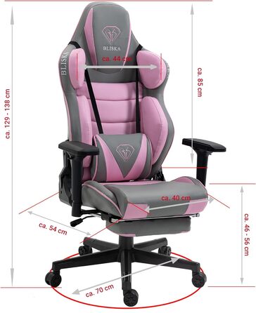 TRISENS Gaming Chair Racing Style Chair with Sports Seat and Ergonomic 4D Armrests, Color: Light Grey/Pink Light Grey / Pink