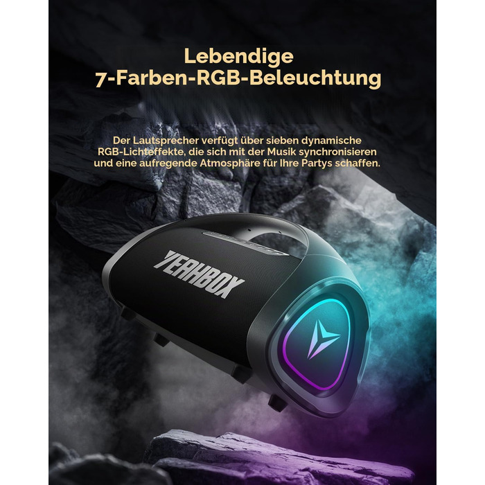 Портативна Bluetooth колонка YEAHBOX Sonic Boom Max 300W з басами, IP67, чорна