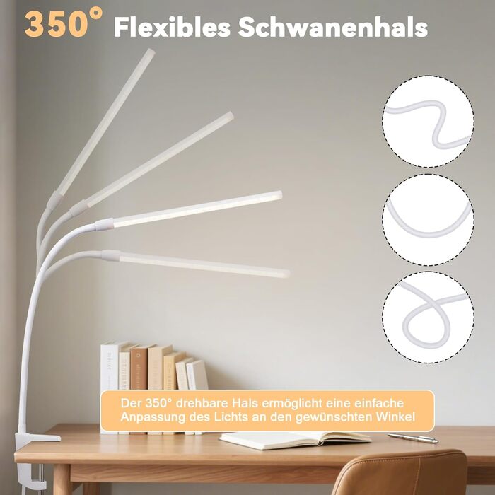 Лампа для столу Homefire LED з кріпленням, регульована яскравість: чорна, 5 рівнів яскравості, 5W, гнучка, для офісу, кабінету, захист очей, денне світло, USB