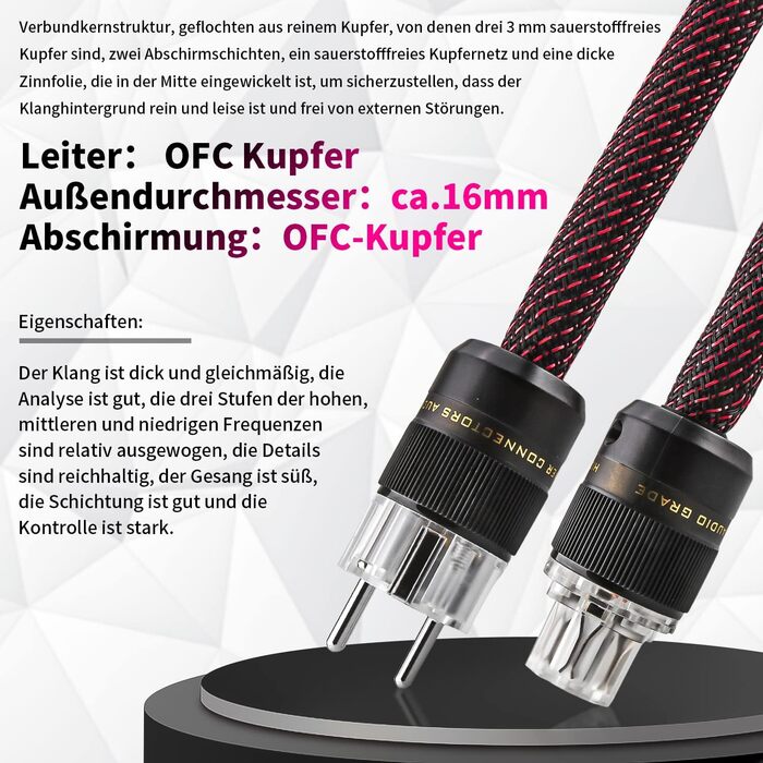 Hi-Fi мережевий кабель Tertullus High End C15 для аудіосистем, роз'єм Schuko та C15, 1м (PE)