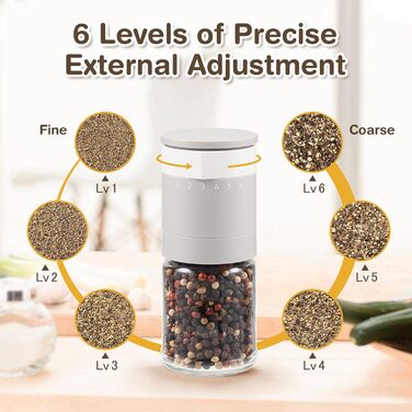 Набір з 2 мельниць для солі та перцю Vucchini з керамічним механізмом, регулювання помелу, сірий та білий колір