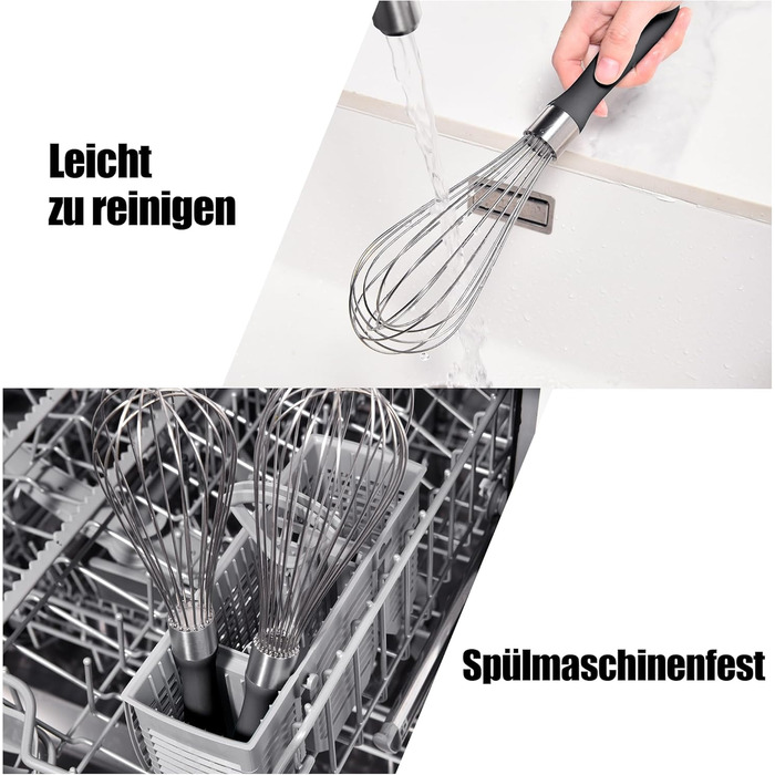 Віскер Доosu 28 см для приготування їжі, кулька з нержавіючої сталі 18/8, міцний ручний віскер для змішування, збивання, збивання (чорний) Чорний M-28cm