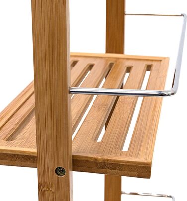 Relaxdays Shower Shelf made of Bamboo HxBxT: approx. 53 x 38 x 15.5 cm Shower shelf with 2 shelves made of moisture-resistant wood Hanging shelf for the bathroom as a practical hanging shelf with 4 towel hooks, natural