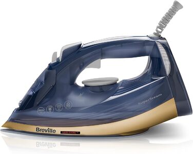 Праска Breville SuperSteam з парою: 2600 Вт, керамічна підошва, 190 г паровий удар, резервуар 300 мл, колір морської хвилі та полірована латунь [VIN413]