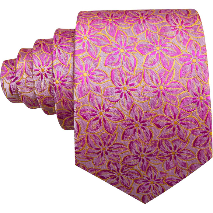 Набір краваток Barry.Wang: краватка, кишеньковий хустинка та запонки. Офісний стиль, рожевий колір з квітковим візерунком для весілля