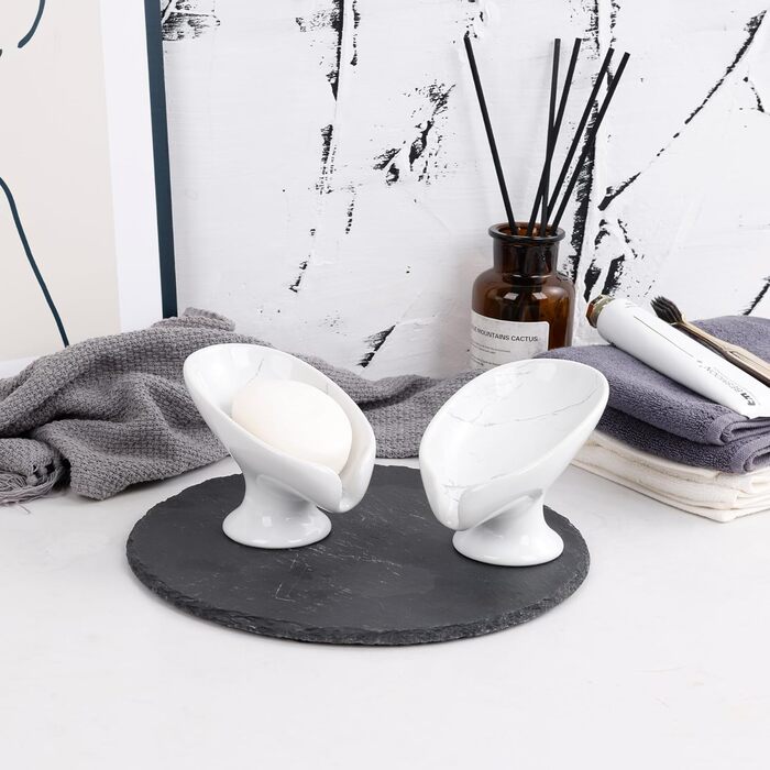 Підставка для мила самостійно спорожняється, з дренажем, для ванної кімнати, кераміка, мармур, порцеляна, декоративна, без присосок ANTIS'S HOME, 1 шт. - Мармур (2 шт.)