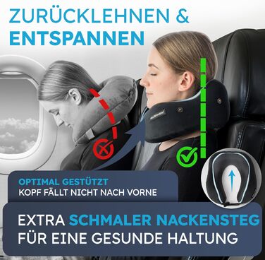 Подушка для шиї Comfy від HELDENWERK для подорожей літаком/автомобілем - Memory Foam, 6-позиційне регулювання, для дорослих, чорна