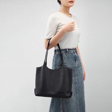 Жіноча шкіряна сумка-шопер Cnoles для офісу, школи, покупок (Чорна, 39x12x28.5 см)