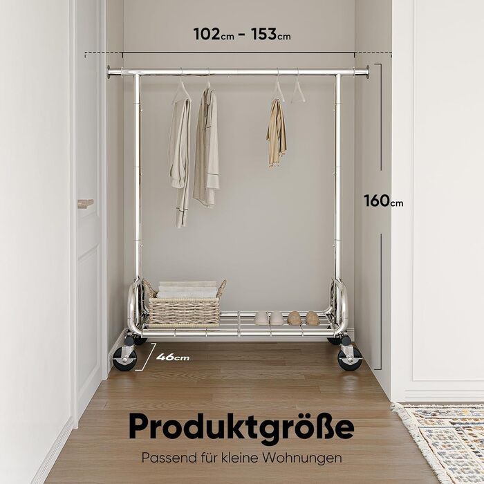 Стійка для одягу на колесах HOKEEPER, 136 кг, важка, висувна штанга для одягу S002S