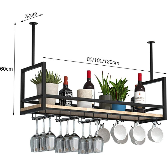 Металевий настінний/підвісний стелаж для вина DSVONAUS, 100x30x60 см - для бару, ресторану, кафе, кухні