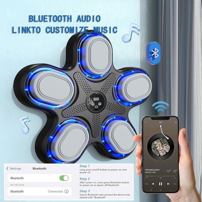 YeahBoom Музична Bluetooth Бокс-машина, Електронна бокс-машина, Розумна бокс-машина, Обладнання для боксерських тренувань, Настінна бокс-машина