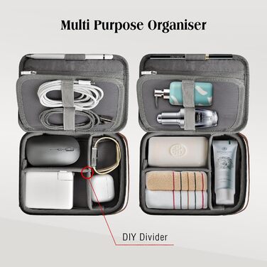 Органайзер для кабелів WIWU з ручкою, велика місткість, чорний. Для аксесуарів, техніки, зарядних пристроїв, повербанків, жорстких дисків. Регульовані перегородки, портативний, для подорожей, офісу, школи.