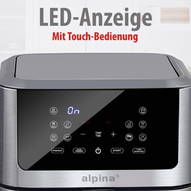 Фритюрниця Alpina Heißluft XXL: Цифрова фритюрниця Air Fryer на 8 літрів, 1800W, для 4-6 осіб, з таймером до 2 годин, 80-200°C