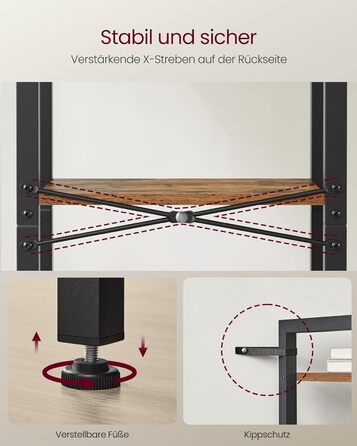 VASAGLE 4-Tier Regal - Vintagebraun & Tintenschwarz
