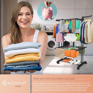 Кесер® Сушилка для білизни з колесами - тур-модель, 4 яруси, 2 обертові крила, 6 розкладних рівнів, білий/антрацит (чорний)