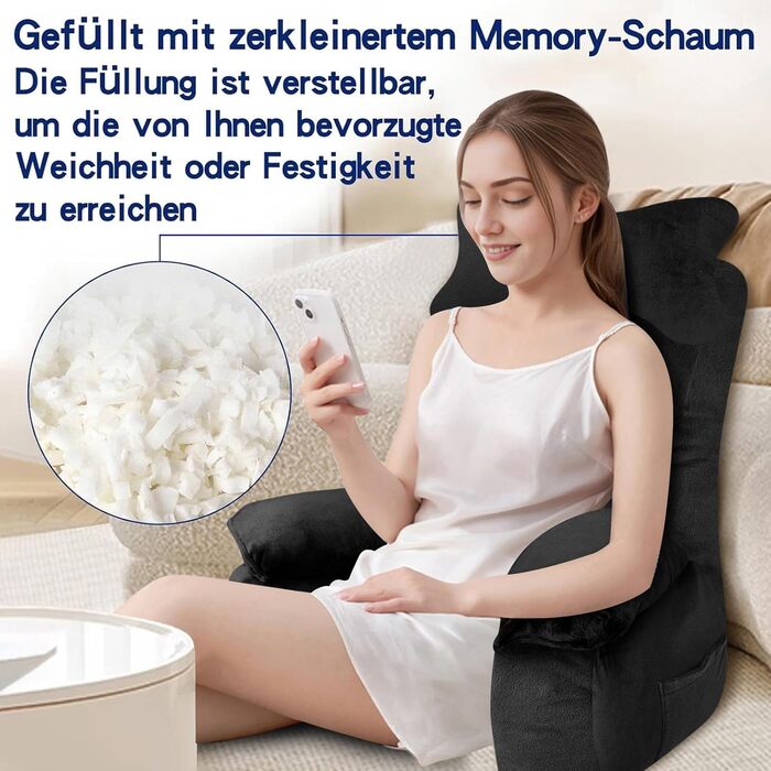 Підлогове крісло-подушка для читання, 65x30 см, чорний колір