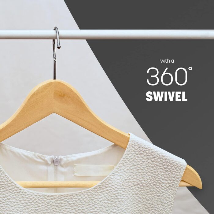 Плечики для одягу KEPLIN Starker з натурального дерева (30 шт.) з обертовим гачком 360° та перекладиною для штанів. Економія місця в шафі. Підходить для пальто, жакета, костюма.