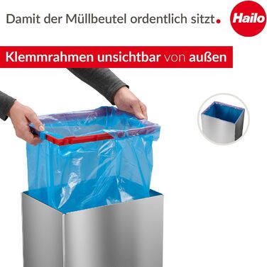 Відро для сміття Hailo Big-Box Swing XL 52 л з кришкою-маятником, сталевий, з кріпленням для мішка, для кухні, німецька якість (нержавіюча сталь)
