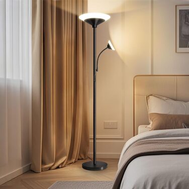 Стельова лампа BBHome для вітальні з LED-підсвіткою 27W та лампою для читання 6W, диммування, керування пультом та сенсором, 3000K-6500K, колір сріблястий