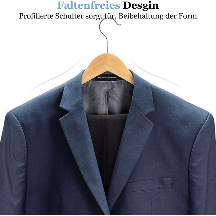 Дерев'яні вішалки для одягу, набір 20 шт. – міцні дерев'яні вішалки з перекладиною для штанів, з виступами та 360° гачком для костюмів, сорочок та курток