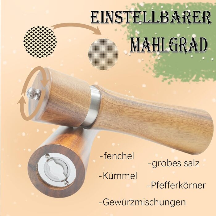 Набір для перцю та солі з акціїї, 2 шт. - Мельниця дерев'яна, 22 см, подарункова коробка, керамічний механізм