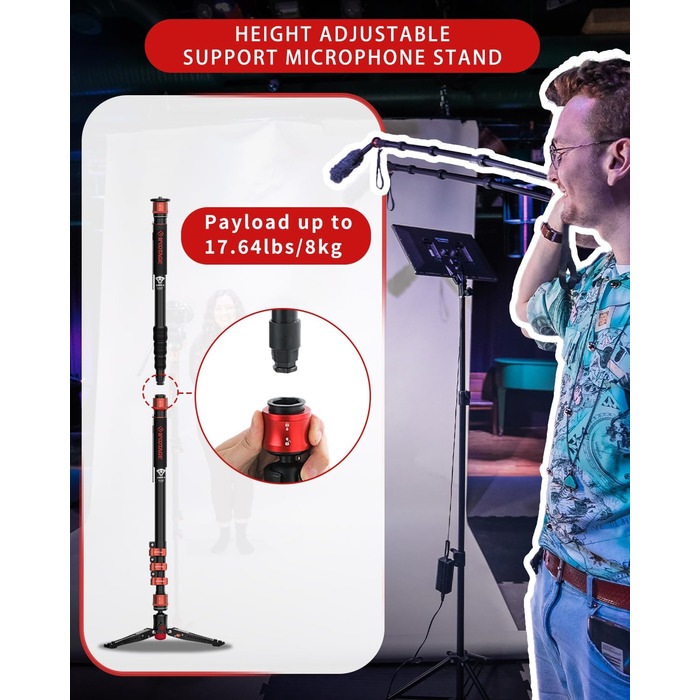 Монопод IFOOTAGE Cobra 3 A180F: штатив-трекінговий стрижень для DSLR/Camcorder, алюміній, 180 см, вантажопідйомність 8 кг