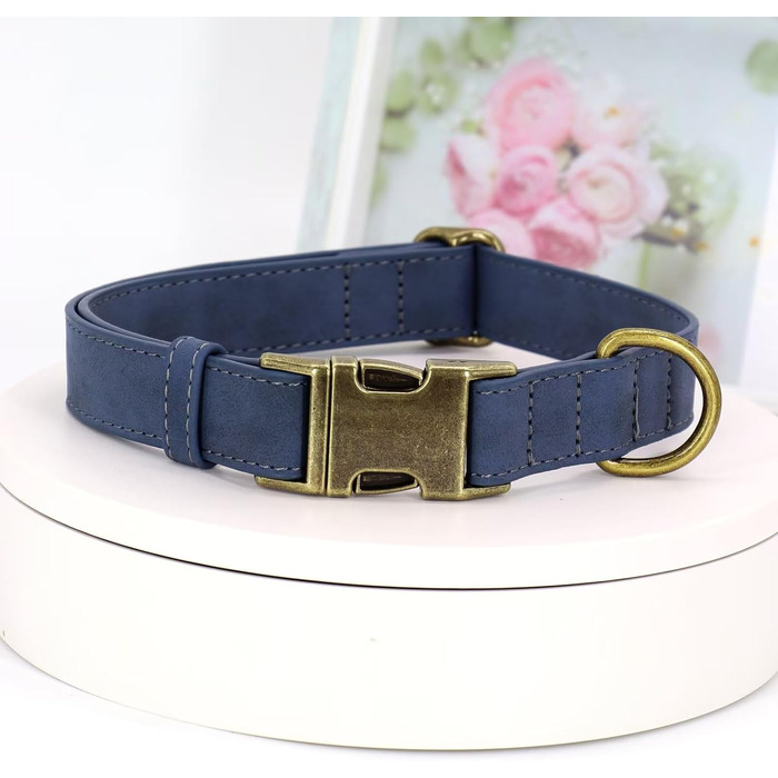 Шлейка для собак Didog з м'якої шкіри, міцна, з надійною застібкою, регульована, для середніх та маленьких собак, блакитна, розмір M (13-21 см)